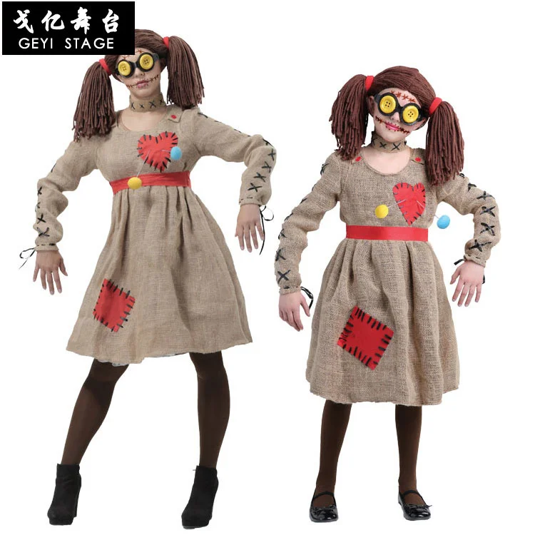

Halloween Adult Children Women Halloween Stage Performance Costume Linen Scarecrow Voodoo Doll Dress Up Costume