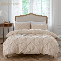 autumn and winter pleated by hand flowers models luxury velvet contrast euro bed linens 2 bedrooms satin twin size bedding 3pcs
