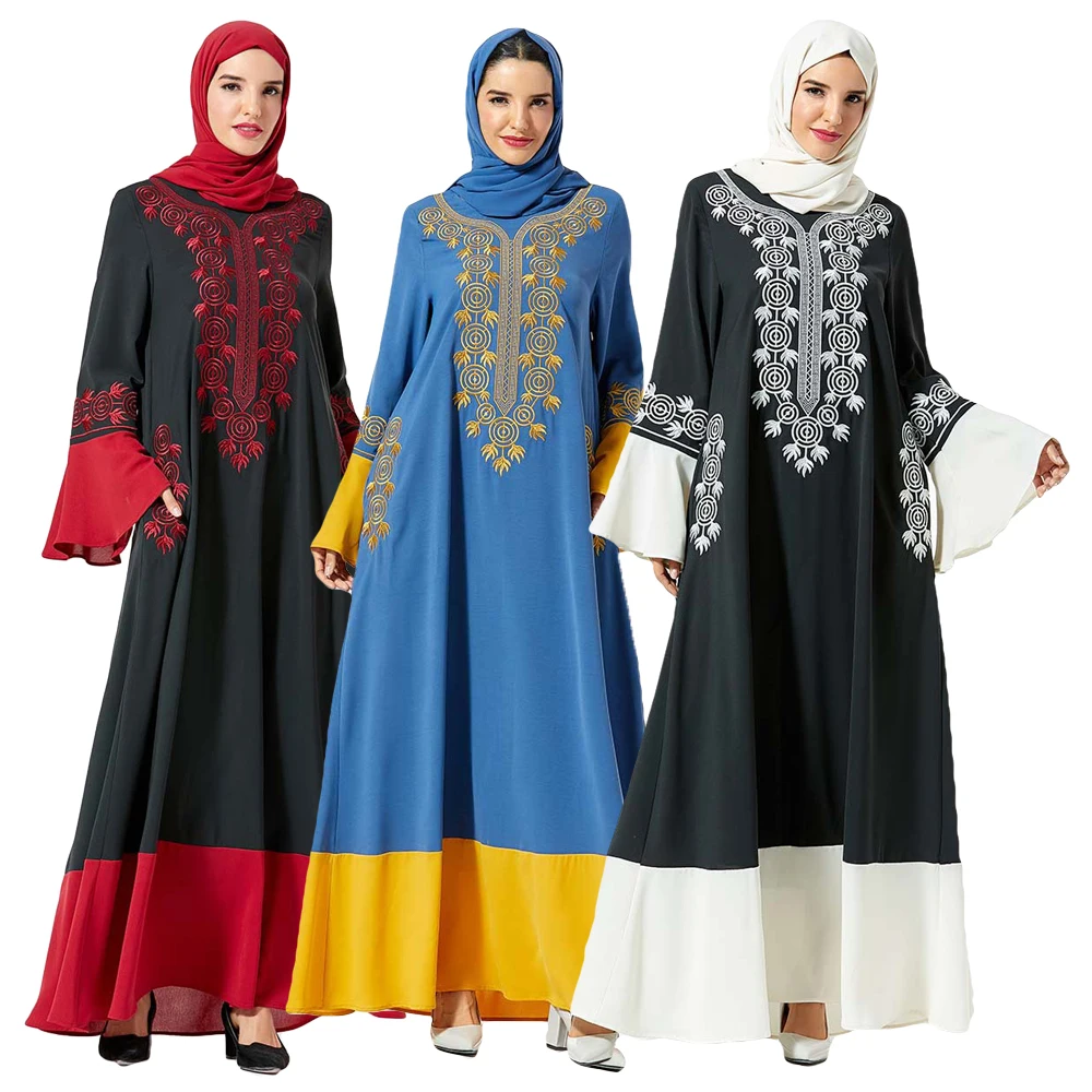 Этническая Вышивка абайя женские мусульманские Длинные платья арабское