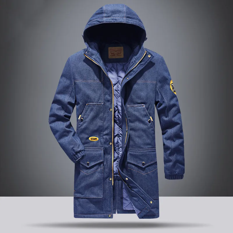 Зимняя куртка для мужчин уплотненная Теплая мужская парка новая мода джинсовое