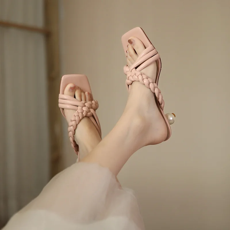 

QUTAA 2021 Strange Heel Open Toe Summer Women Shoes Microfiber Cut Outs Female Slides Fashion Slingback Sandals Size 34-41