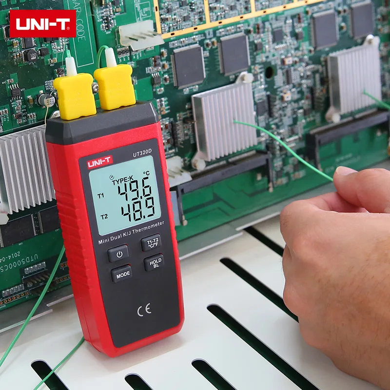 Термометр UNI-T Термопара UT320D UT320A Тип мини-контакта Двухканальный K / J Измеритель температуры Подсветка данных Хранить в выключенном состоянии Авто