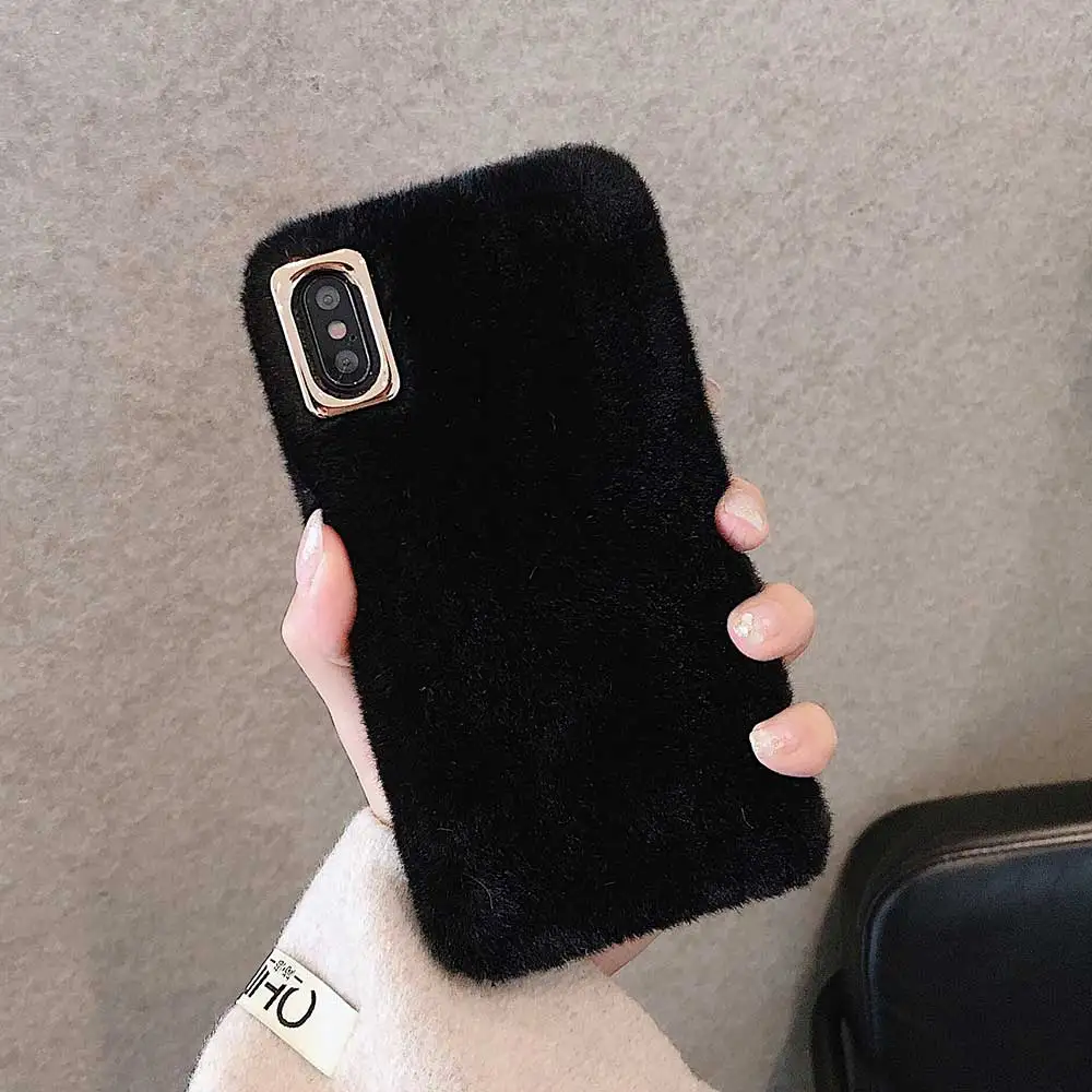 Черный Подарки для девочек для iphone 11 Pro Max, удобный и теплый пушистый чехол для телефона для iphone XS MAX XR 6 6S 7 8 Plus 8 plus, мягкий чехол для телефона - Цвет: Черный