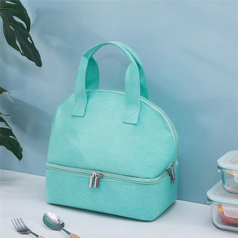 

Fashion Reusable Thermal Insulated Bag, Leak Proof Solid Color Lunch Tote for Children Adults (Blue, Grey, Pink)