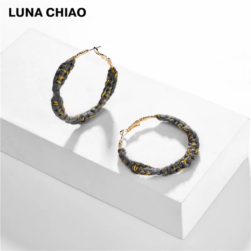 Grey LUNA CHIAO, модные ювелирные изделия, Осень-зима, бохо, плетеные большие серьги-кольца для женщин - Окраска металла: Grey