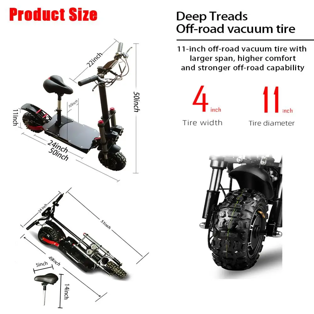 

Dual Motor Electric Scooter 3200W 60V Long-Range Battery 11inch Front Motor Wheel Fat Tire High Speed E Scooter for Adults Power