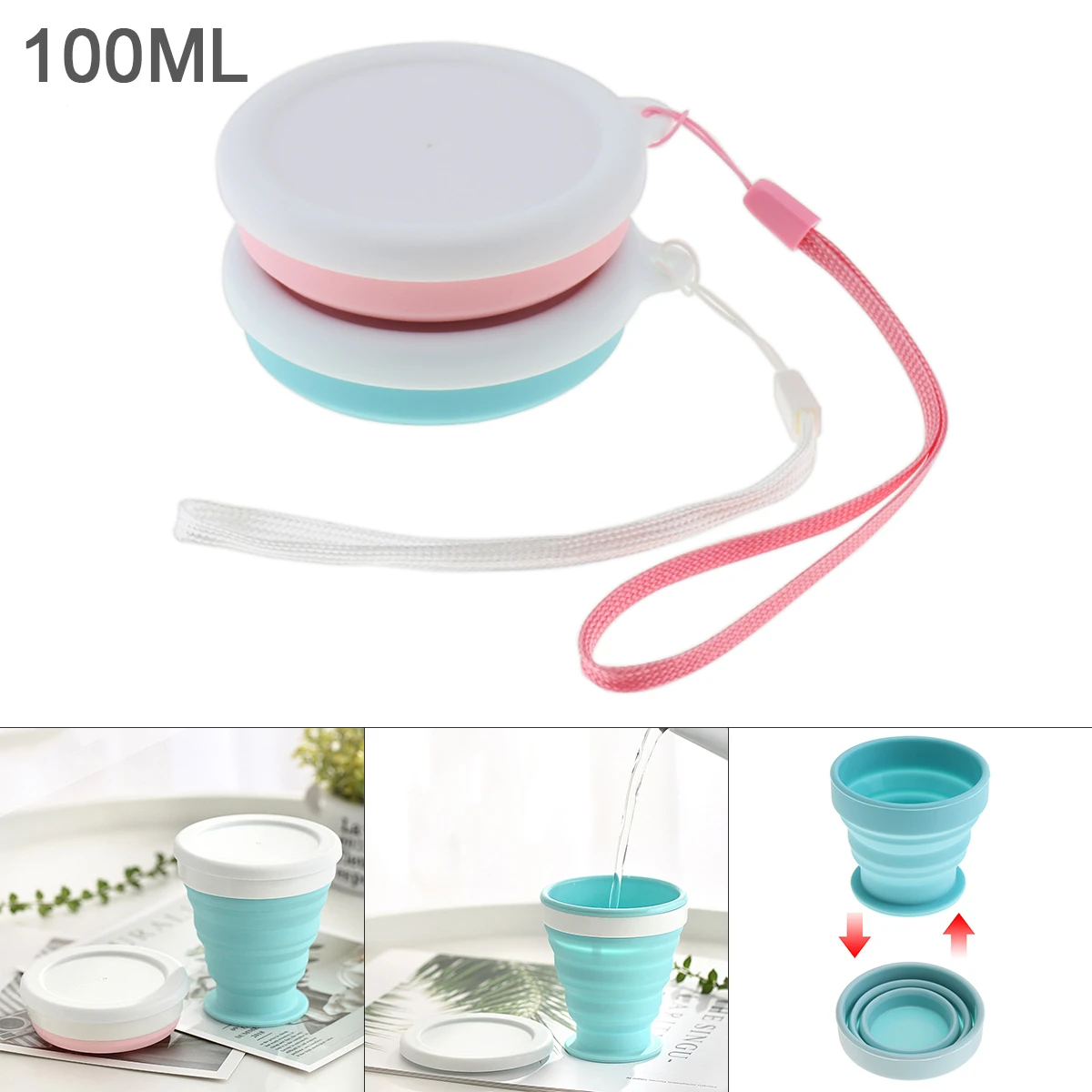 Портативная круглая Масштабируемая силиконовая складная чашка 100 мл/350 мл с