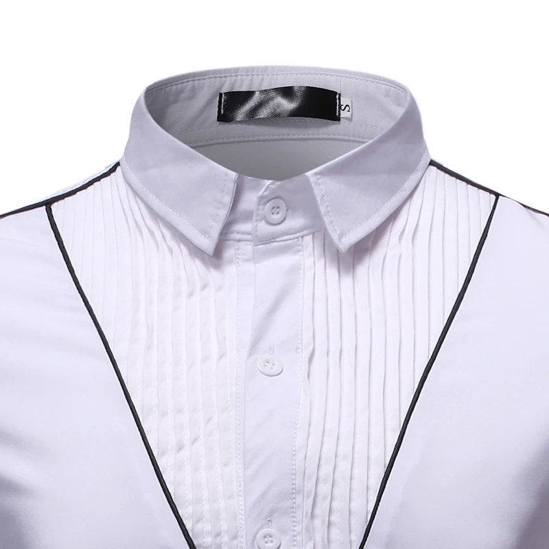 

Vintage Pleated Mens Shirts 2019 Autumn Irregular Hem Long Sleeve Tuxedo Dress Shirt Men Stage Prom Banquet Camisa Hombre 2XL