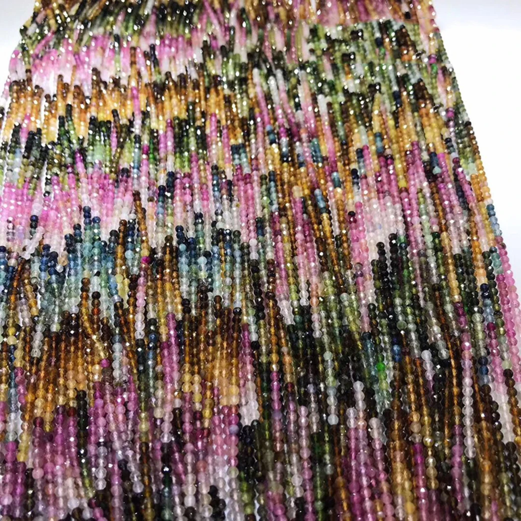 

Rainbow Brazilian tourmaline 2mm 3mm Natural Gemstone Bead Facted Round for Jewelry Making Necklace Earring 15inch ICNWAY