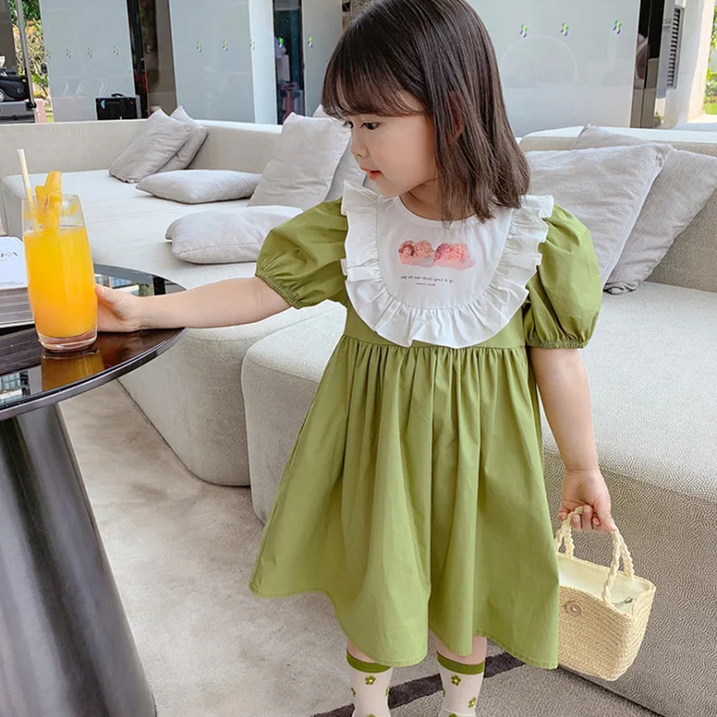 

Mihkalev Green Colour Girls Dress 2021 Summer Kids Party Dresses 2-7Y Children Beach Dress Baby Dance Clothing вечерние платья