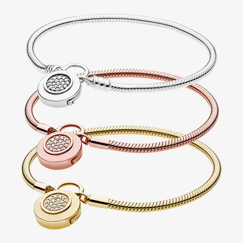 

Authentic S925 Sterling Silver Set Chain Buckle Snake Bone Bracelet Is Suitable For Women's Diy Jewelry Original Charm