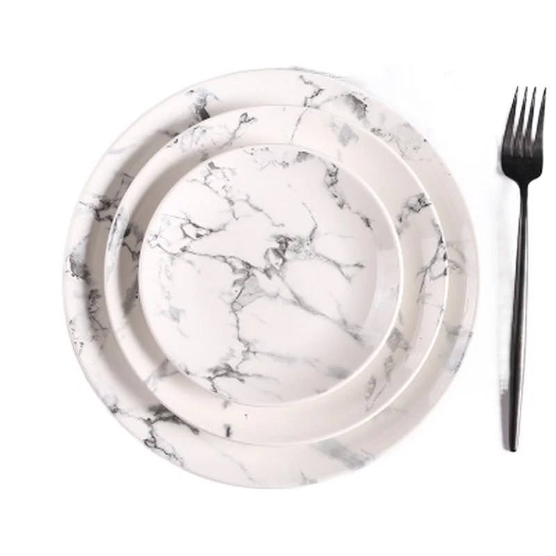 

Ceramic Plate Dinnerware 6/8/10 Inch Marble Round Dish Steak Hotel Western Vegetable Fruit Household Kitchen Supplies Tableware