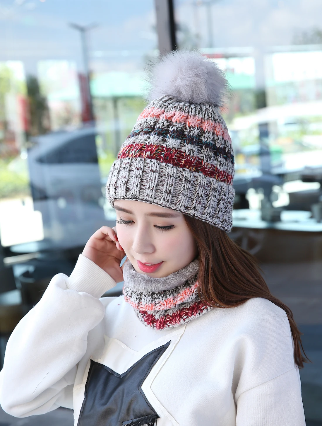 Женская Зимняя Шапка бини Connectyle комплект из мягкого флисового шарфа с подкладкой