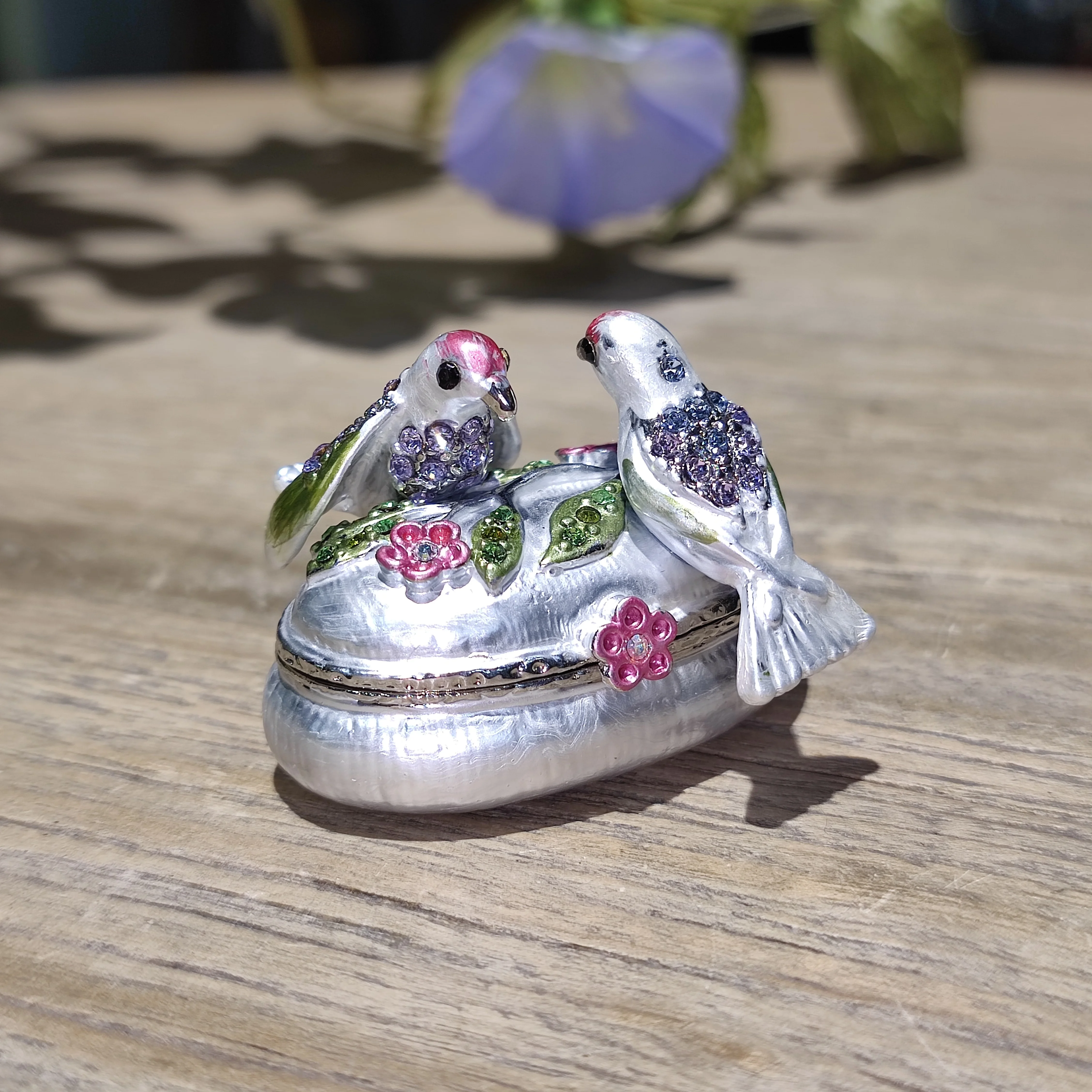 Newest fashion jewelry box Crystal Studded 2 Birds Oval Wedding Trinket Box Bejeweled Ring Display Box