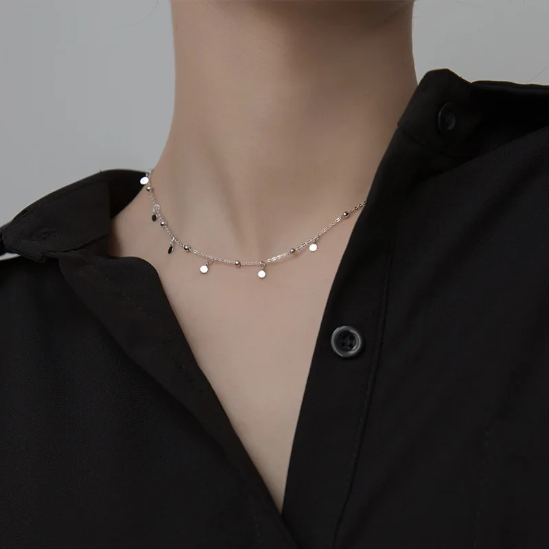 XIHA 925 Sterling Silver Chain Necklaces for Women Round Disc Chic Chokers Elegant Party Girls Fashion Jewelry | Украшения и