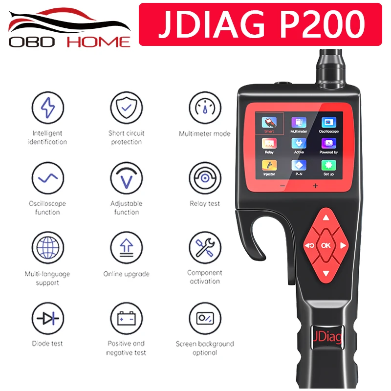 

JDiag P200 Circuit Tester Smart Test For Electrical System 9V-30V Relay/Diode/Oscilloscope/Positive/Negative Test Online Update