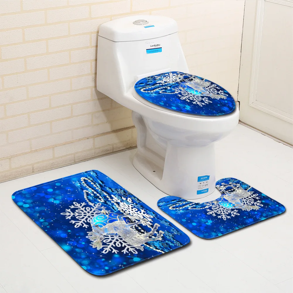 

3pcs Set Toilet Seat Cover Bathroom Mat Home Absorbent Non-slip Door Mats Washroom Carpet Rug Decoration Flannel Printing