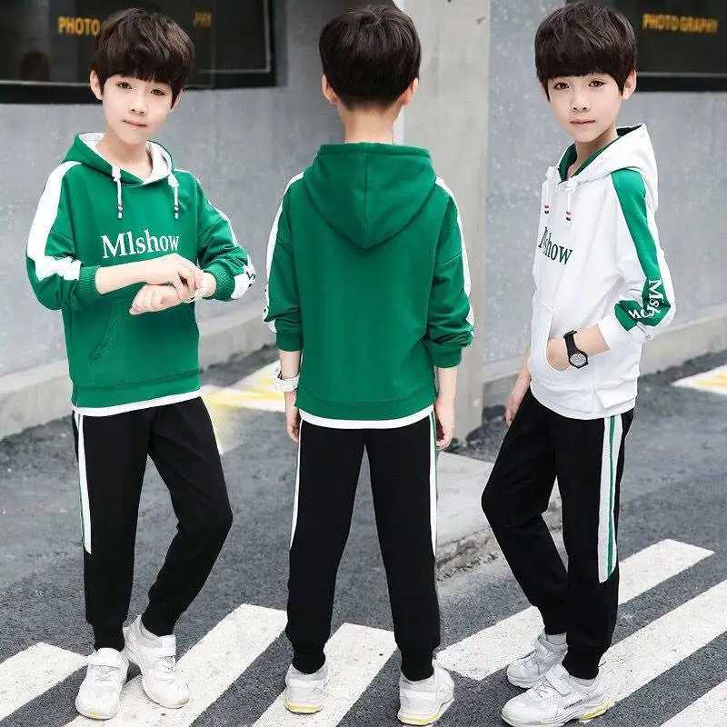 Fashion Letter Kids Sports Suit For Boys Clothes Set Spring Autumn Teen Outfits Long Sleeve Hooded Tops Pant 2pcs Child Clothing |