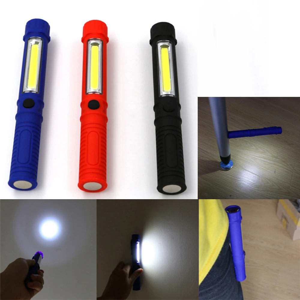 

Multifunction COB LED Mini Pen Light Work Inspection Flashlight Torch Lamp With the Bottom Magnet and Clip Black/Red/Blue