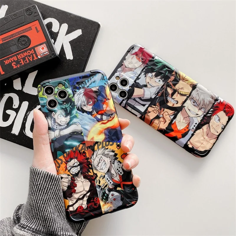 

Cartoon My Hero Of The Academy Anime Todoroki Phone Case Cover For iPhone 8 7 Plus X XS MAX SE2 XR 11 12 Pro Max Diamond Pattern