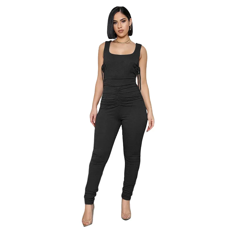 

Весенние женские комбинезоны одежда модный тренд без рукавов плиссированная Сексуальная сиамская одежда