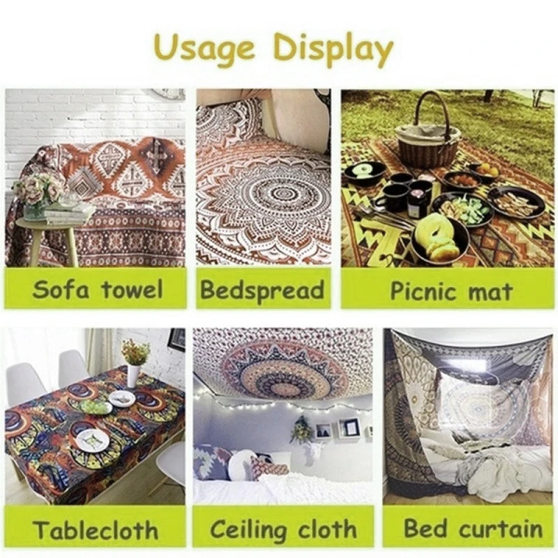 Индийский гобелен с мандалой Настенный декор в стиле бохо психоделический хиппи