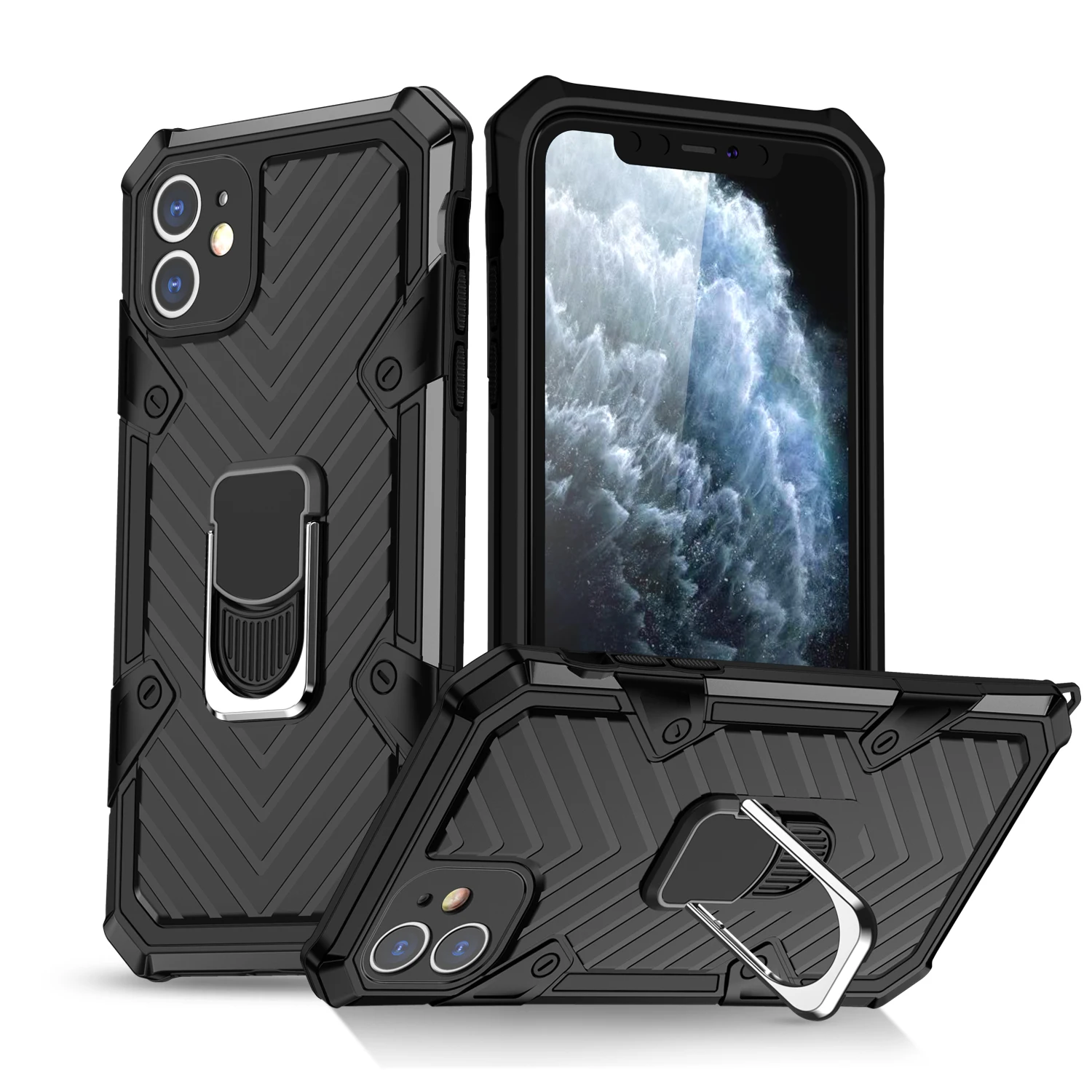 

Shockproof Armor Phone Case For iPhone 12 Mini 11 Pro 7 8 Plus X Xs Max XR 6 6s SE2020 Finger Magnetic Ring Car bracket Cover