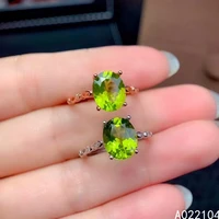 kjjeaxcmy fine jewelry 925 sterling silver inlaid natural peridot women fashion simple oval ol style adjustable gem ring support