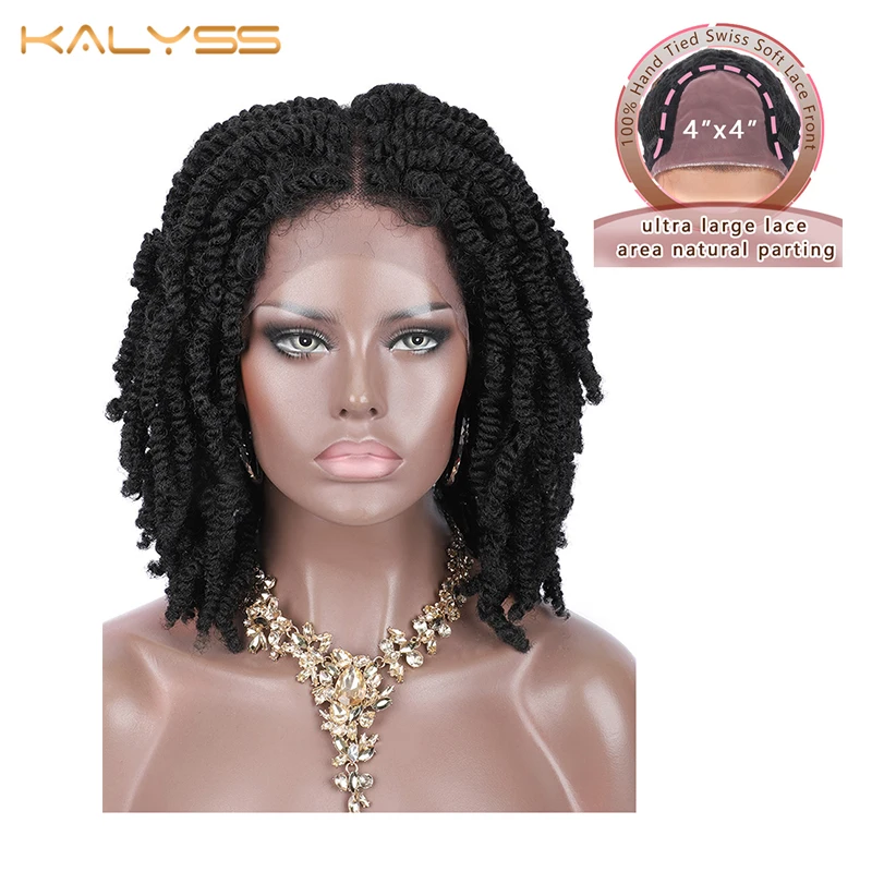 

Kalyss 12 inches 4x4 Braided Wigs for Black Women Spring Twist Braids Wig Synthetic Lace Frontal Wigs with Baby Hairs Woman Wigs