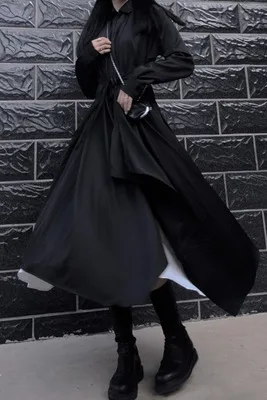 Темно осенний стиль новый галстук с асимметричной юбкой рубашкой Свободное