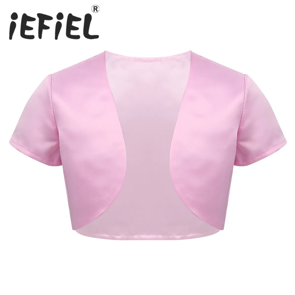 Однотонное атласное Открытое Спереди болеро с короткими рукавами и круглым