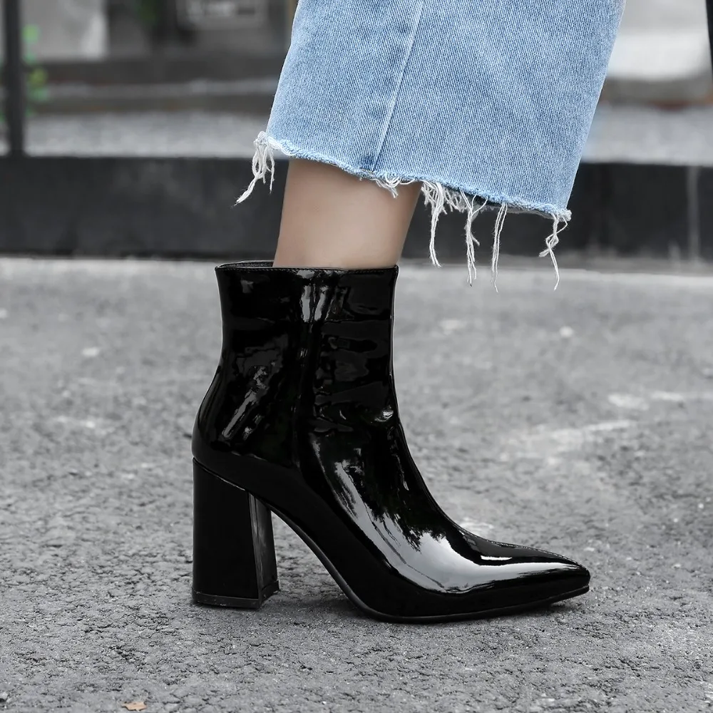 Пикантные Женские Ботинки Ботильоны из лакированной кожи для женщин ботинки на