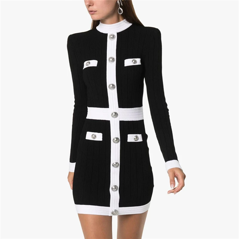 Женское трикотажное платье-трапеция дизайнерское Элегантное однобортное платье