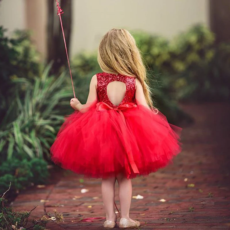 Fancy Summer Princess Sleeveless Sequins Party Dress For Girl Tutu Tulle Back Hollow Out Formal Wedding Dresses 2 4 6Y | Детская одежда