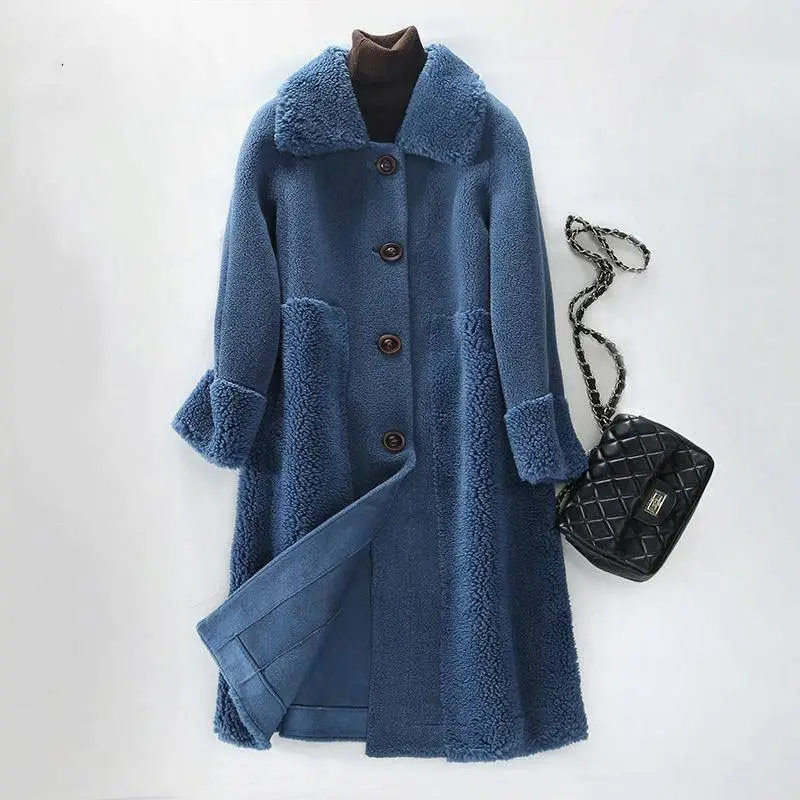 Women Clothes Real Sheep Shearling Fur Coat 2022 Autumn Winter Long Wool Jacket Korean Women's Coats Manteau Femme K325