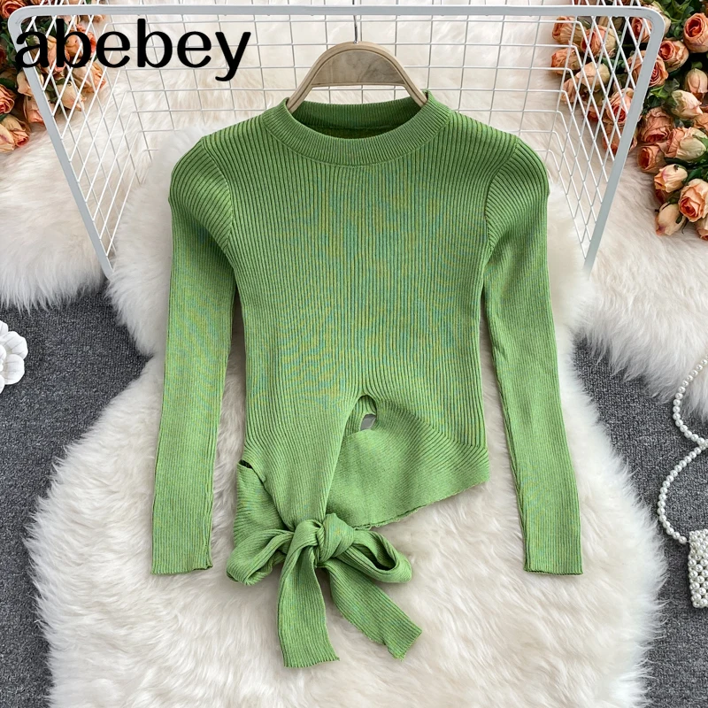 

Женские дизайнерские трикотажные пуловеры с длинным рукавом и круглым вырезом, эластичные облегающие топы, осенняя мода, Корейская уличная...