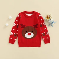 christmas toddlers casual sweater little girls boys cartoon antler bear jacquard long sleeve round collar pullover knitwear