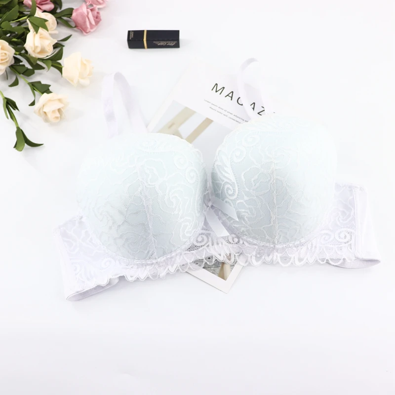 Beauwear французский стиль кружева девушка тонкая чашка C D женское белье Глубокий V сексуальный женский бюстгальтер размера плюс 42D 44D 46D 48D мягкие бюстгальтеры для женщин - Цвет: White