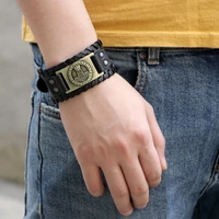 fashion jewelry new retro thor hammer wide leather alloy bracelet for men high quality hand woven bracelet 2021 trend