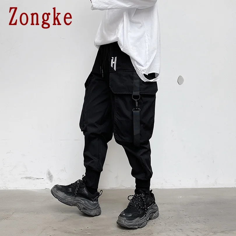 

Zongke Embroidery Cargo Pants Men Japanese Streetwear Men Joggers Sweatpants Trousers Men Pants Harajuku Hip Hop 3XL 2021 Spring