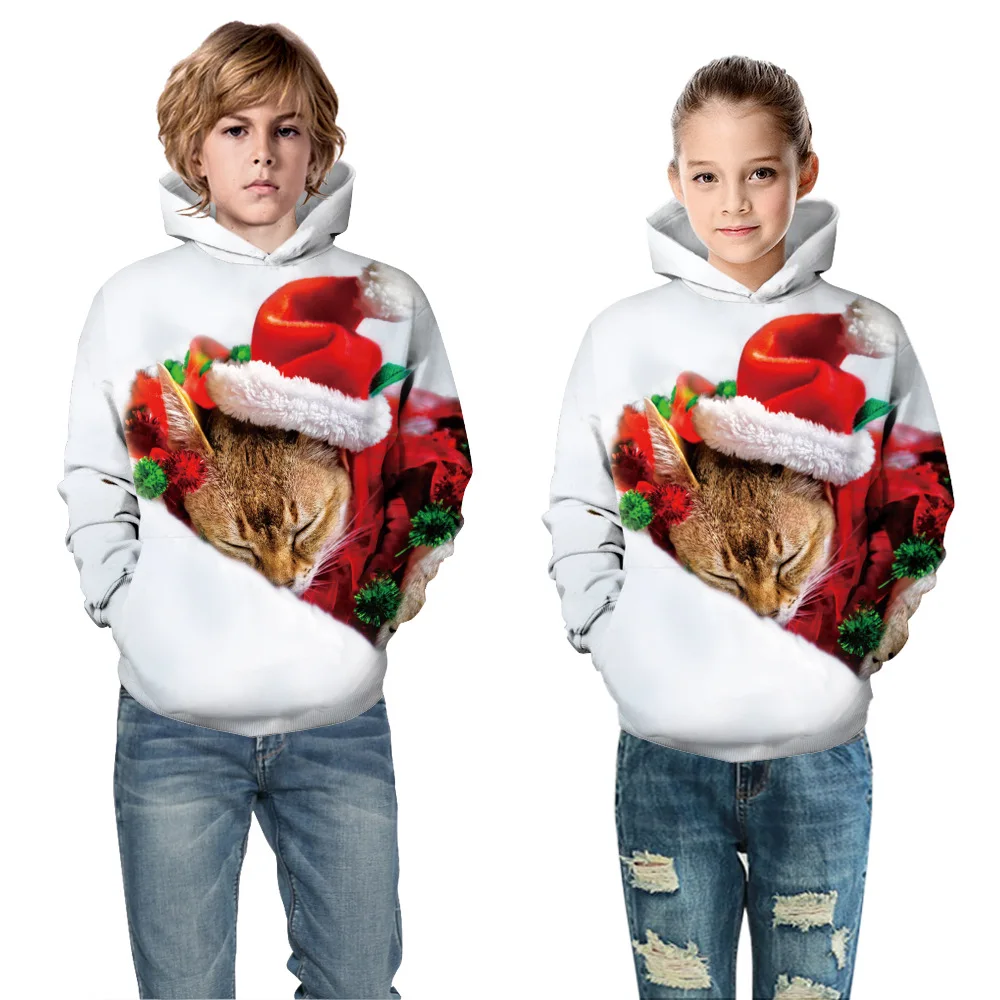 Autumn Winter Children's Hoodies Christmas Coat Kids Sweatshirt Junior Child Teen Hoody Tops Sportwear 5-14y Boy's Hooded Sweats