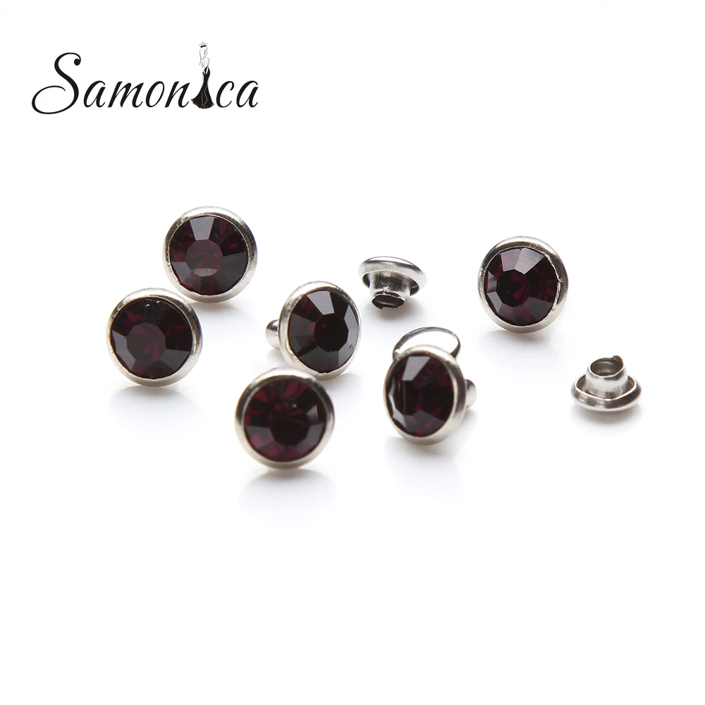 100 комплектов страз аметистового цвета диаметром 8 мм с металлической основой для украшения одежды, сумок, кожаных изделий.