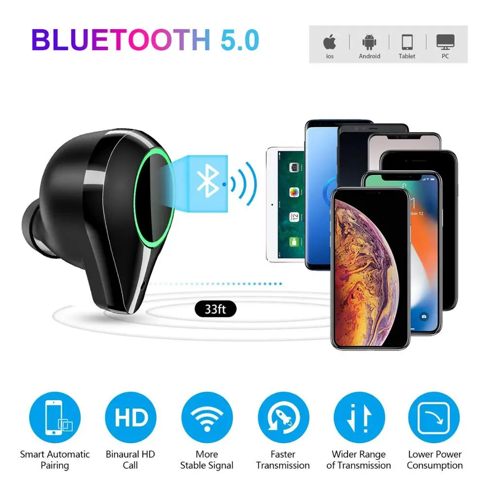 

T9 bluetooth headset TWS earplugs HiFI headset 8000mAh charging box 6H music player sports waterproof wireless headset