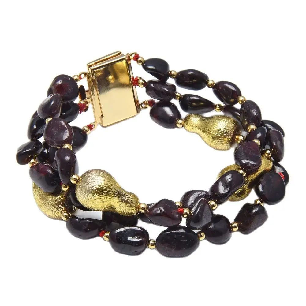 

GuaiGuai ювелирные изделия натуральные 8 ''3 пряди гранаты драгоценные камни камень позолоченное яйцо Соединительный браслет ручной работы для ...