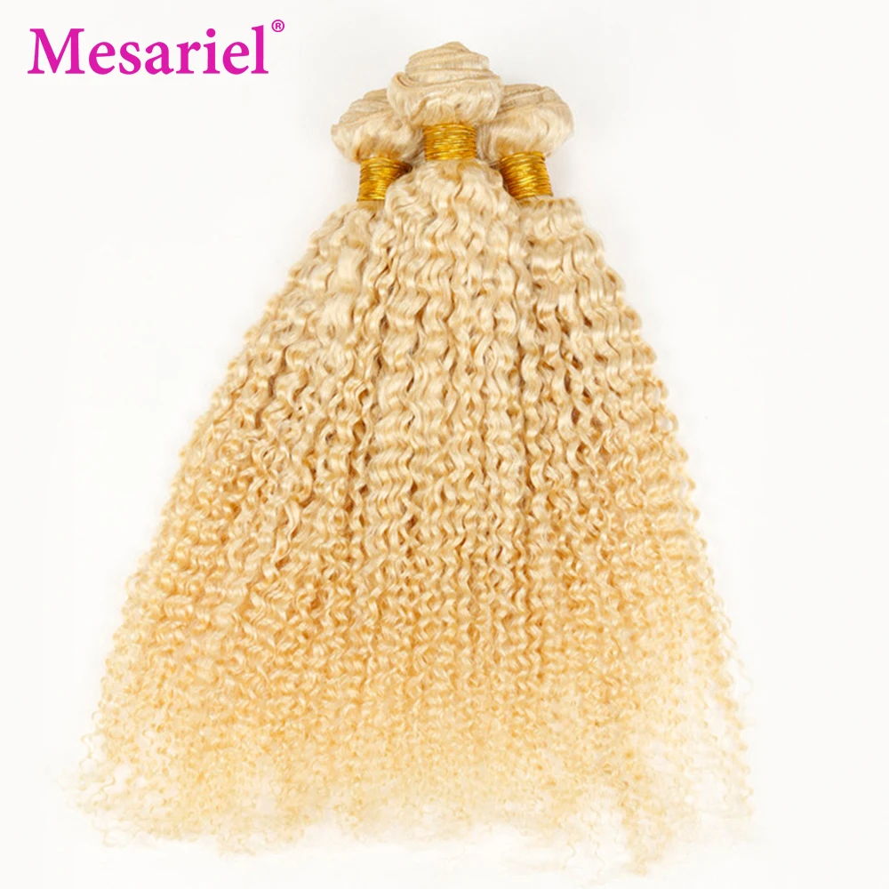 Mesariel 13X4 Blonde Hair Bundles With Lace Frontal 613 Human Brazilian Kinky Curly | Шиньоны и парики