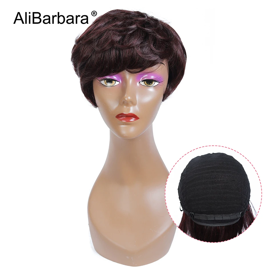 Короткие парики из человеческих волос Pixie cut для женщин красный темно-коричневый