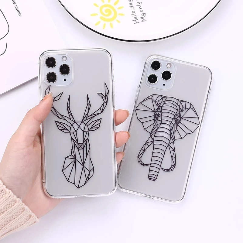 Чехол для телефона с геометрическим абстрактным животным iPhone 11 Pro 12 7 8Plus 6 6S 6Plus X XR