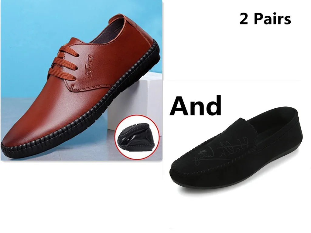 style 20 Большие размеры 39-44; мягкие удобные мужские лоферы для отдыха; парусиновая Классическая обувь на плоской подошве для вождения; лаконичные туфли без застежки в стиле ретро; 2 пары - Цвет: style 20