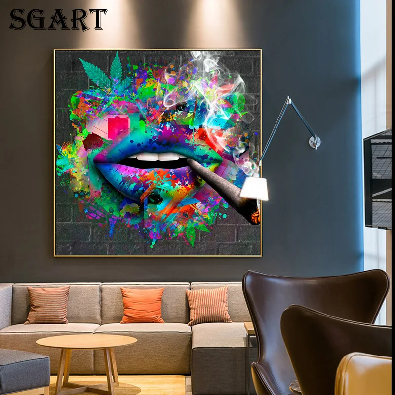 

Colorful Lips Graffiti Art Canvas Painting Banksy Street Wall Art Pictures Abstract Art Poster and Prints Living Room Home Decor