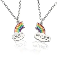 creative fashion rainbow necklace letters best friend 2 petal splicing necklace